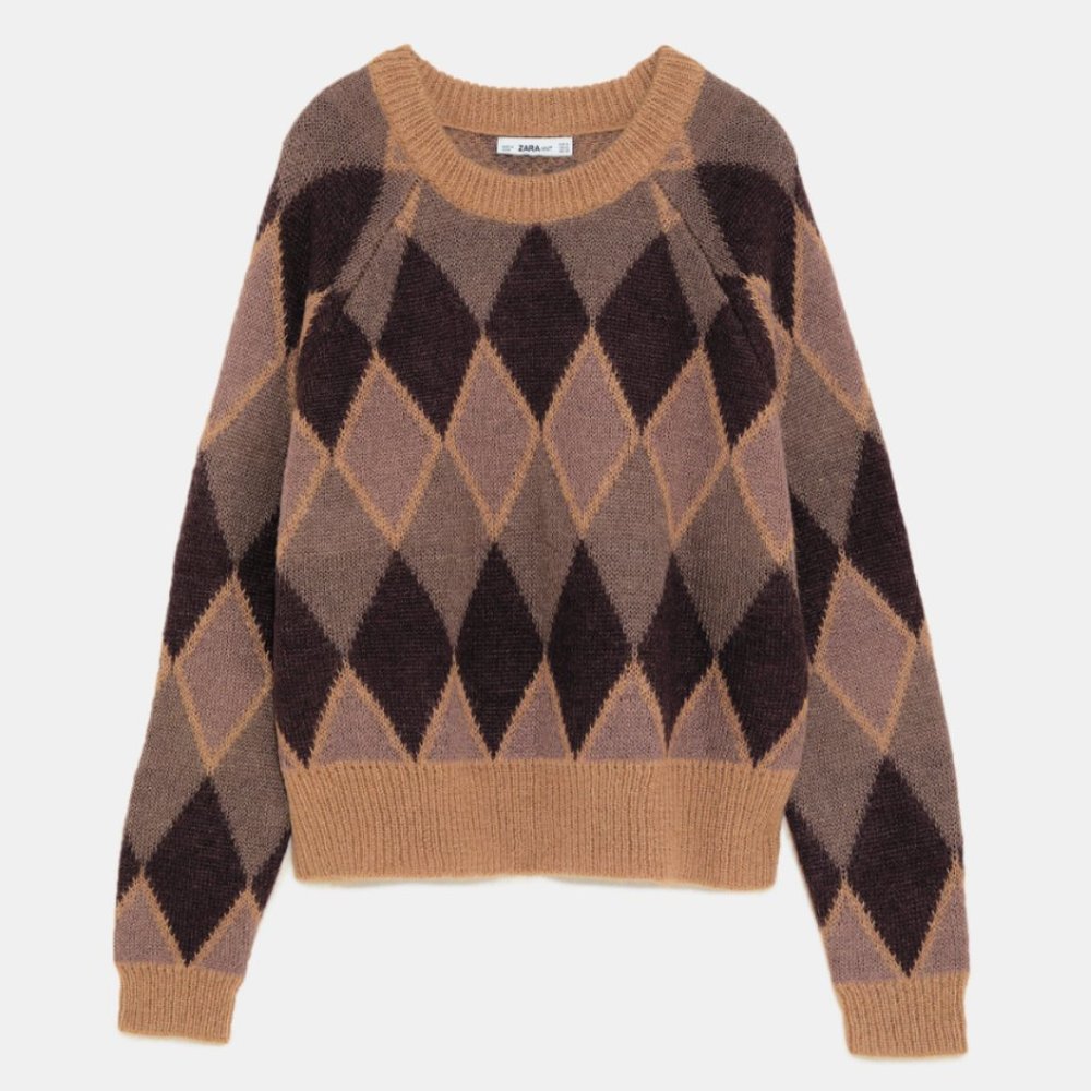 Zara Brown and Black Argyle Sweater